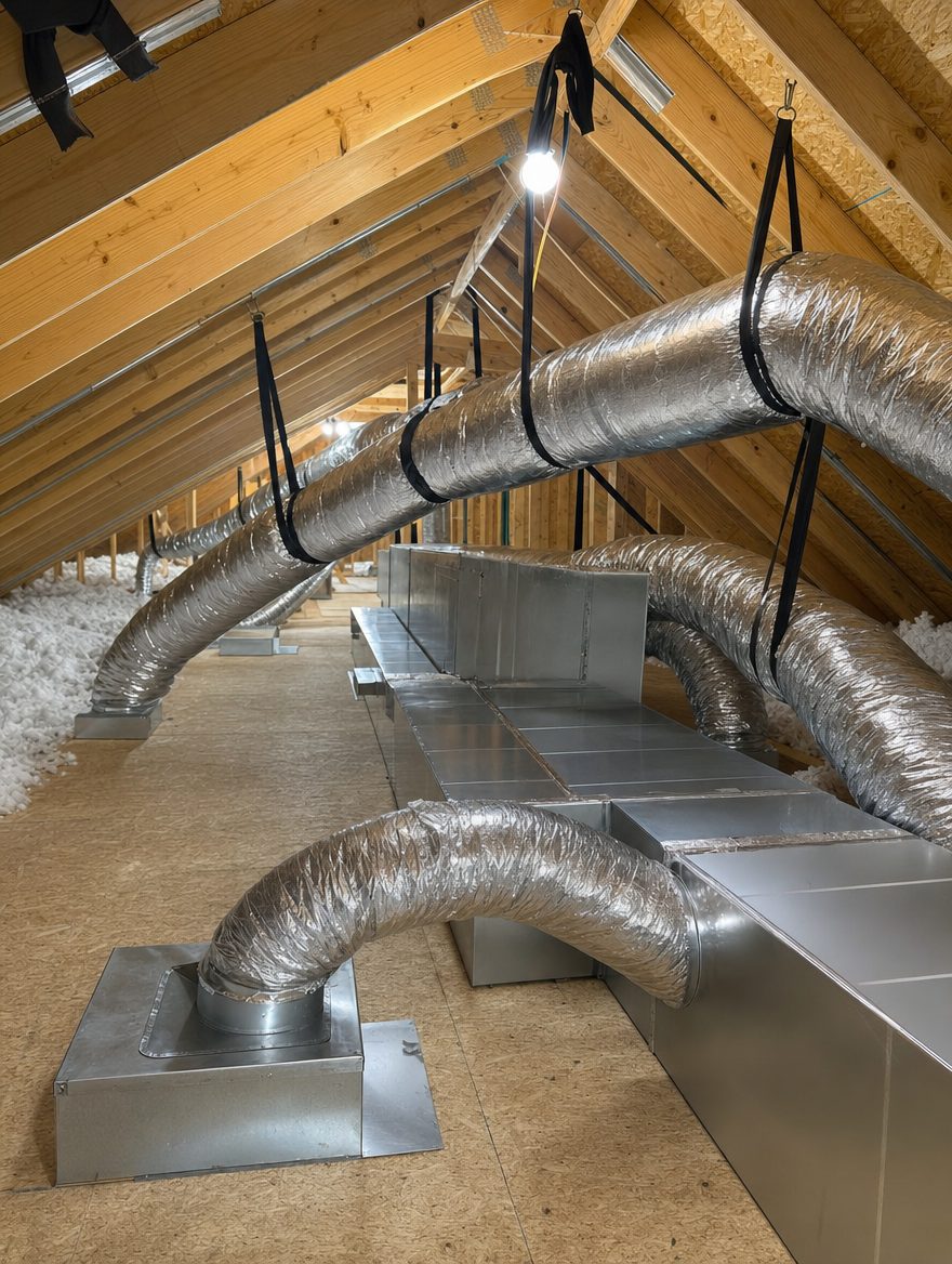 New insulated flex ductwork in an attic