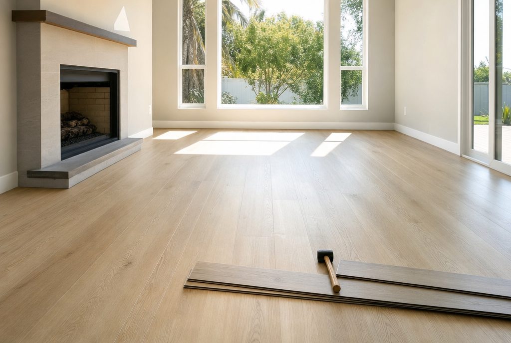New wide-plank flooring installed in a living room