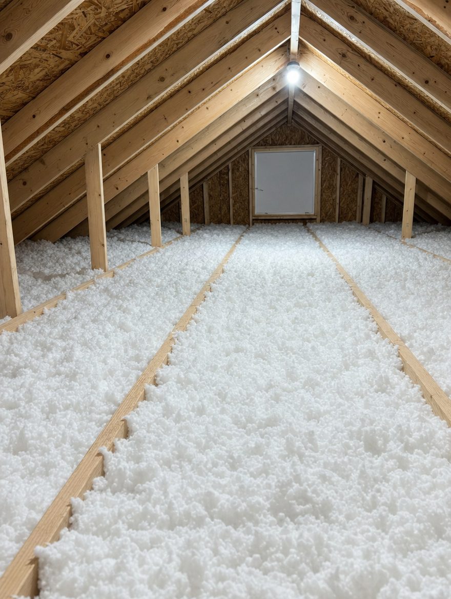 Fresh blown-in attic insulation